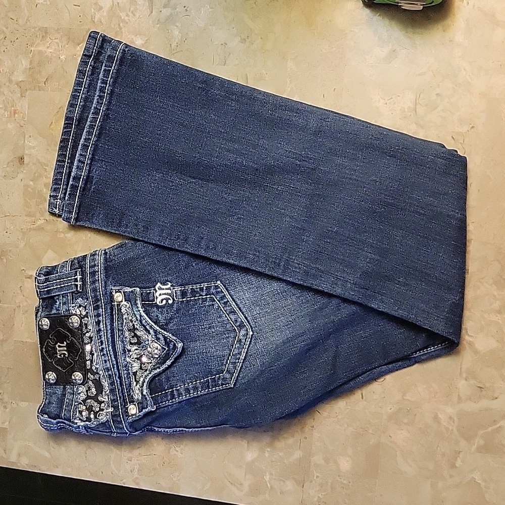 MISS ME JEANS bejeweled boot cut jeans style: JP5002-34R size 28 EUC Y2K fashion - Picture 2 of 11